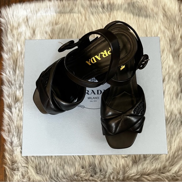 Prada Nappa Leather Platform Sandals Authentic Like New Size 37 1/2 US 7.5 - Picture 7 of 16